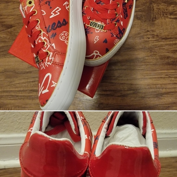 GUESS GAIA Graffiti Red Sneakers GFGAIA6 Womens Lace Up Low-Top - Picture 3 of 16
